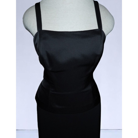 Alex Evenings Petite 8P Black Sleeveless Midi Dress | Square Neck Satin Bodice - Picture 4 of 7